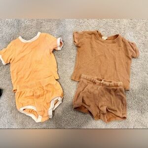 Ribbed Toddler Two-Piece Sets in Peach and Tan